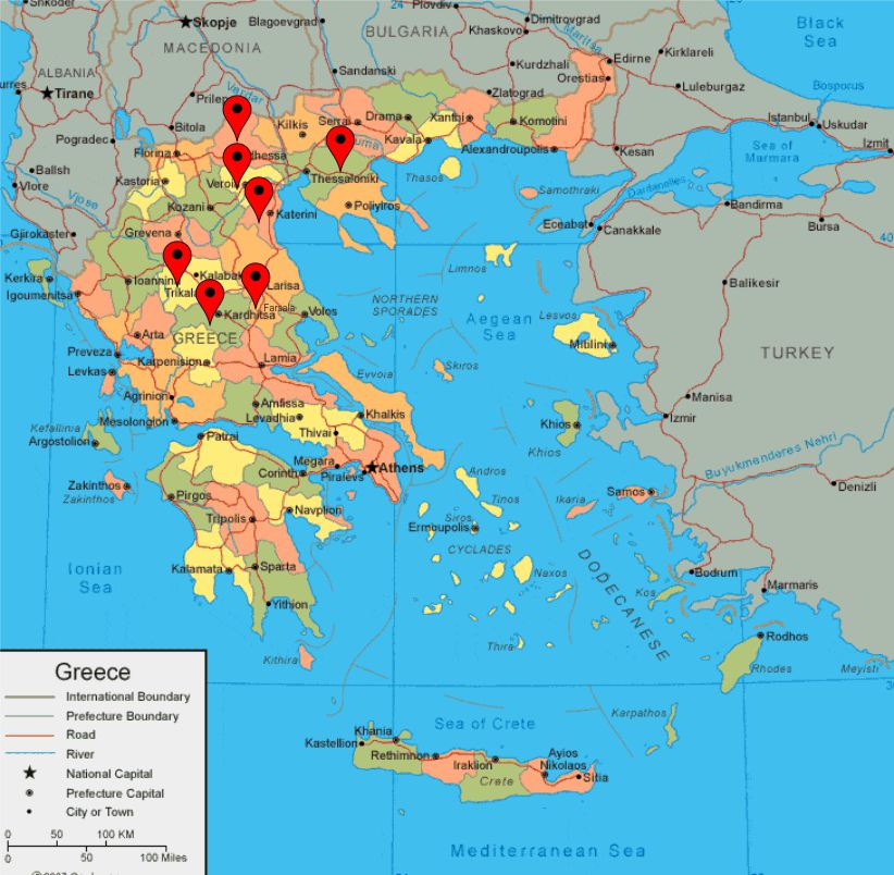Distribution map in Greece